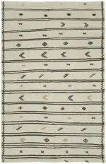 Kendir Çizgili Beyaz Kenevir İpinden El Dokuma Kilim-175x270