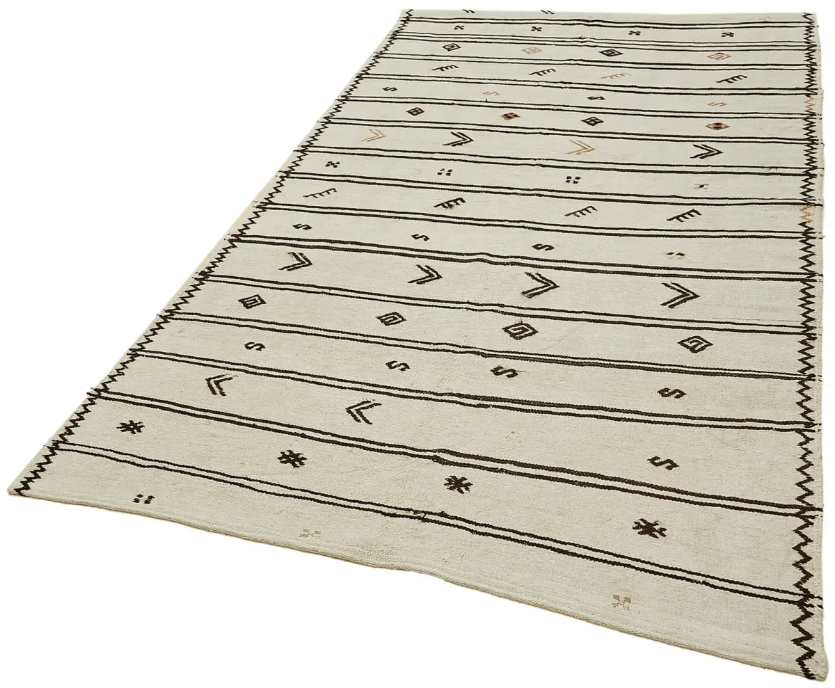Kendir Çizgili Beyaz Kenevir İpinden El Dokuma Kilim-175x270 - Görsel 3