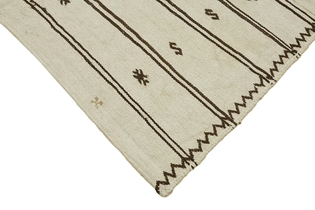 Kendir Çizgili Beyaz Kenevir İpinden El Dokuma Kilim-175x270 - Görsel 4