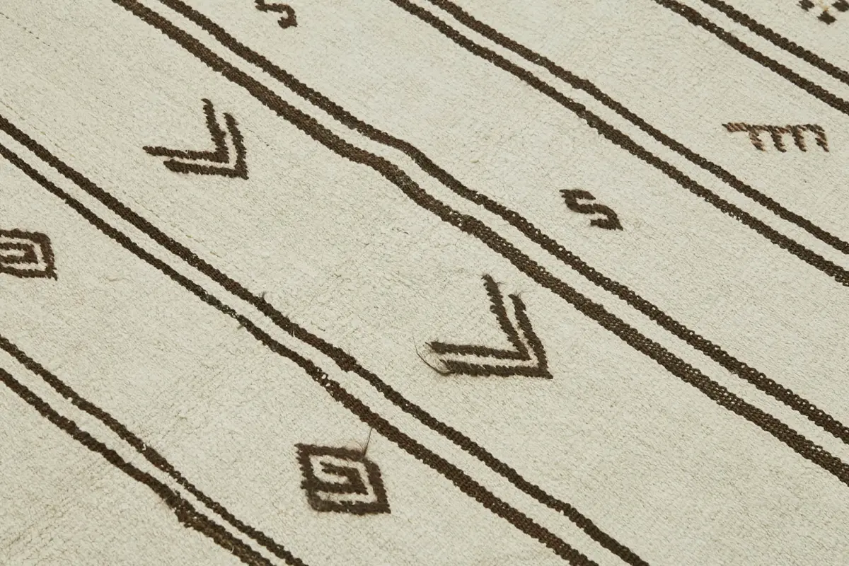 Kendir Çizgili Beyaz Kenevir İpinden El Dokuma Kilim-175x270 - Görsel 5