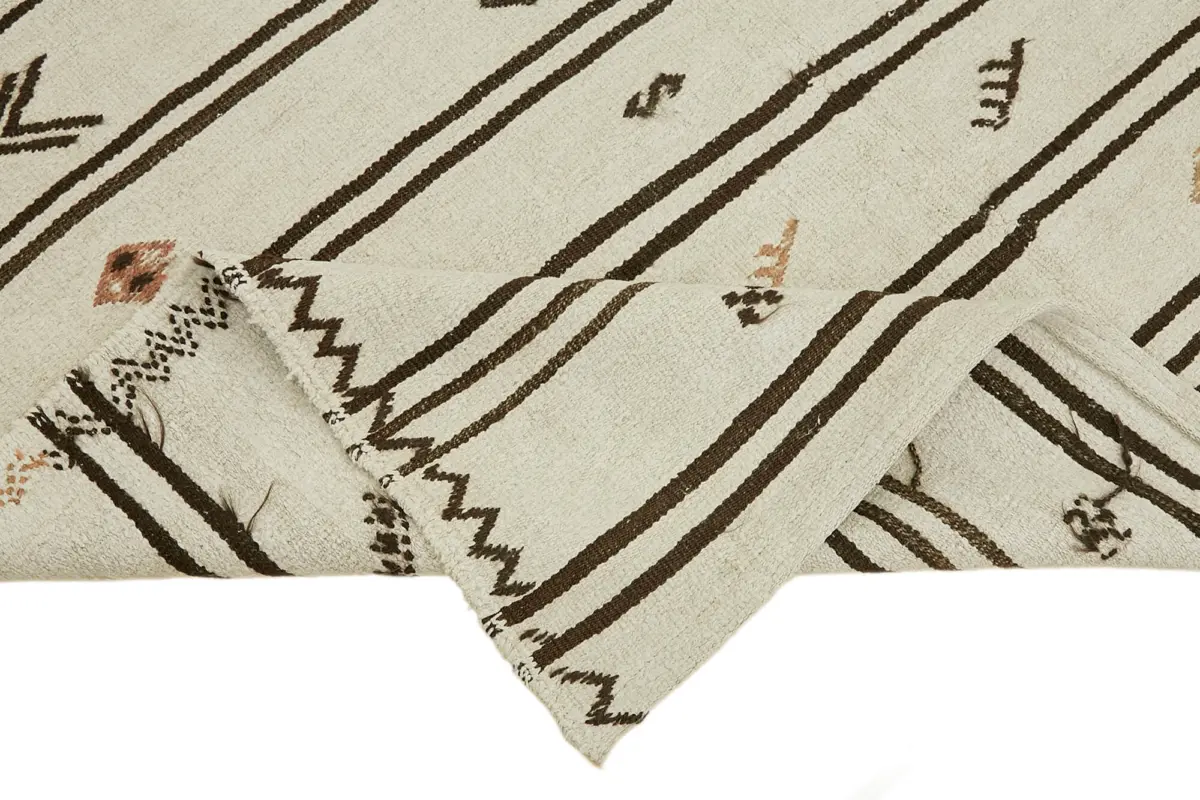 Kendir Çizgili Beyaz Kenevir İpinden El Dokuma Kilim-175x270 - Görsel 6