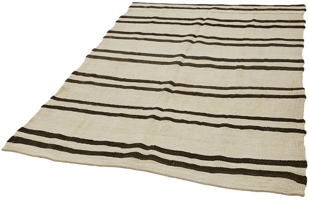 Kendir Çizgili Beyaz Kenevir İpinden El Dokuma Kilim-164x200 - Görsel 3
