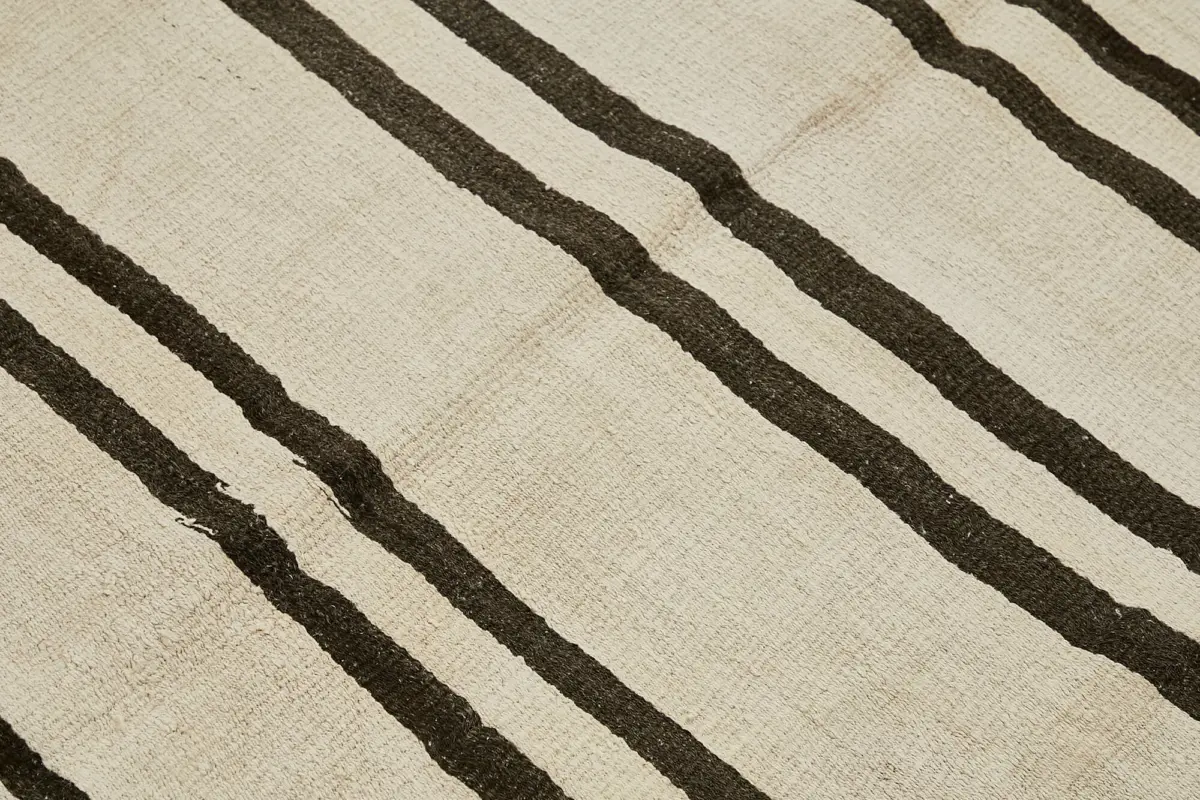 Kendir Çizgili Beyaz Kenevir İpinden El Dokuma Kilim-164x200 - Görsel 5