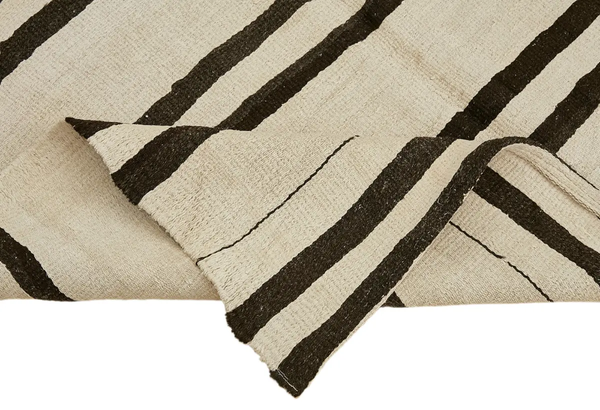 Kendir Çizgili Beyaz Kenevir İpinden El Dokuma Kilim-164x200 - Görsel 6