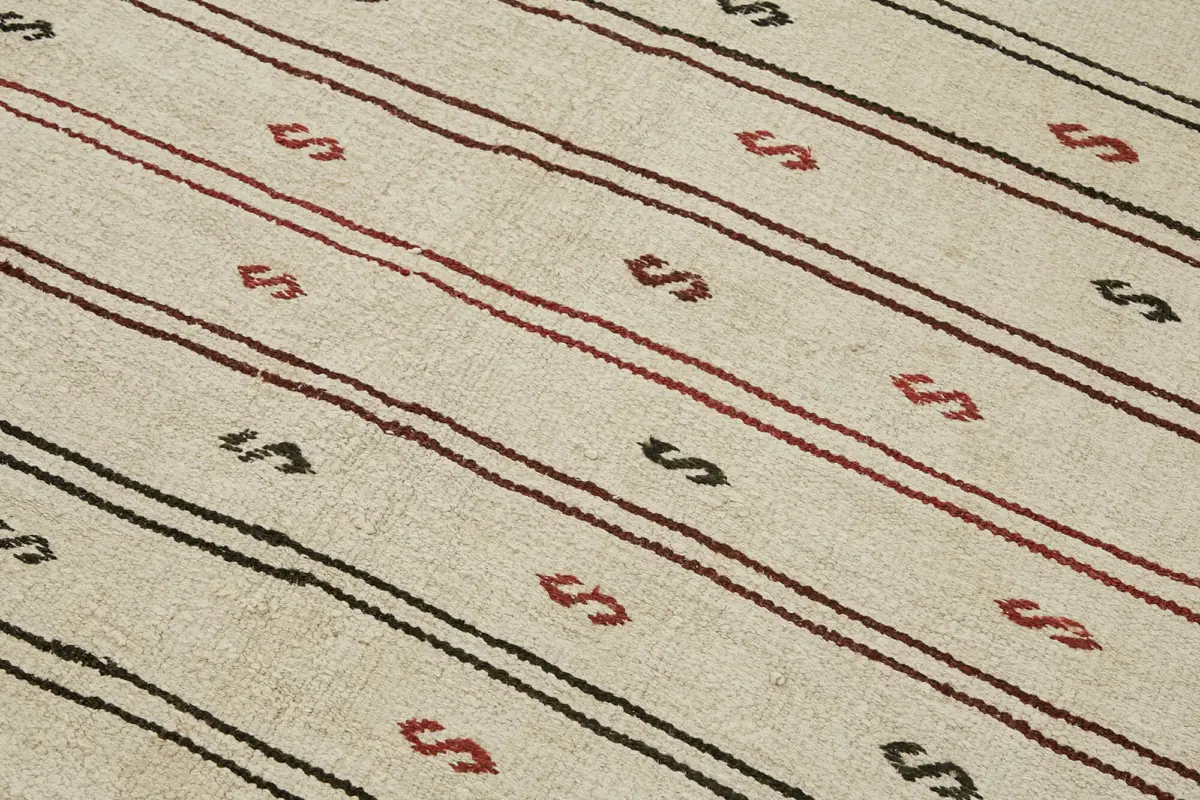 Kendir Çizgili Bej Kenevir İpinden El Dokuma Kilim-175x320 - Görsel 5