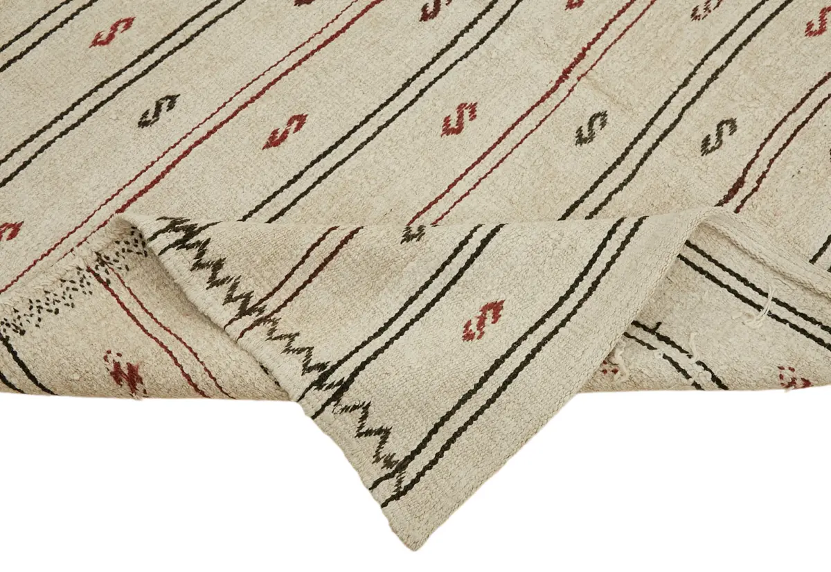 Kendir Çizgili Bej Kenevir İpinden El Dokuma Kilim-175x320 - Görsel 6