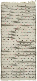 Kendir Çizgili Beyaz Kenevir İpinden El Dokuma Kilim-164x326