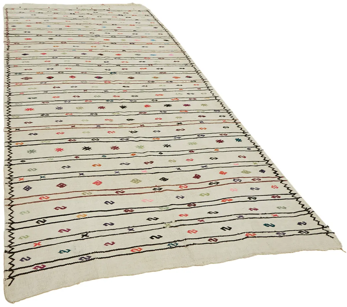 Kendir Çizgili Beyaz Kenevir İpinden El Dokuma Kilim-164x326 - Görsel 2