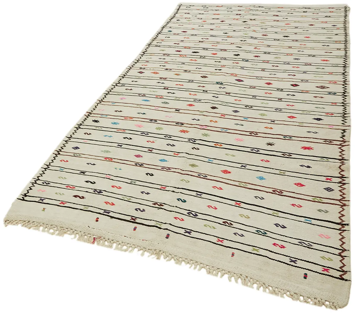 Kendir Çizgili Beyaz Kenevir İpinden El Dokuma Kilim-164x326 - Görsel 3