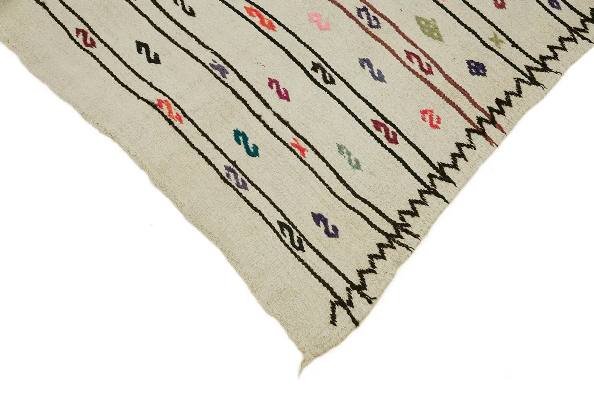 Kendir Çizgili Beyaz Kenevir İpinden El Dokuma Kilim-164x326 - Görsel 4