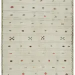 Kendir Çizgili Beyaz Kenevir İpinden El Dokuma Kilim-176x335