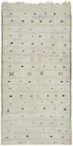 Kendir Çizgili Beyaz Kenevir İpinden El Dokuma Kilim-176x335