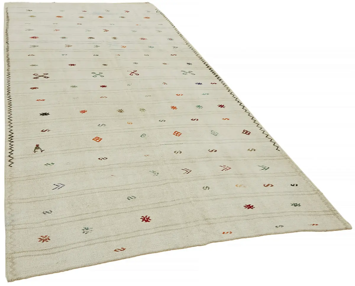 Kendir Çizgili Beyaz Kenevir İpinden El Dokuma Kilim-176x335 - Görsel 2