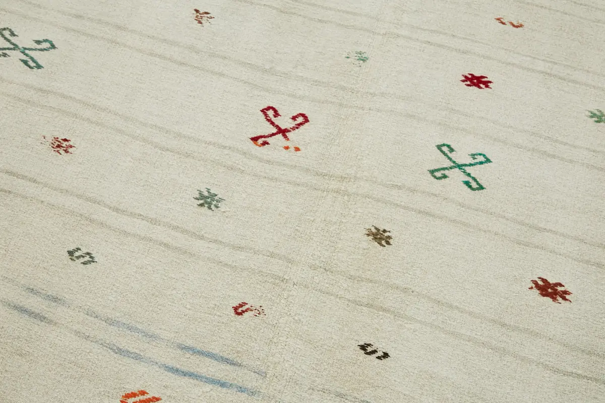 Kendir Çizgili Beyaz Kenevir İpinden El Dokuma Kilim-176x335 - Görsel 5