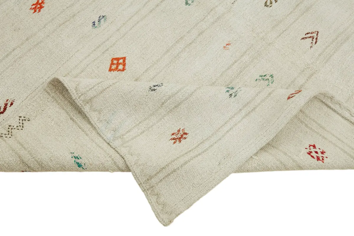 Kendir Çizgili Beyaz Kenevir İpinden El Dokuma Kilim-176x335 - Görsel 6