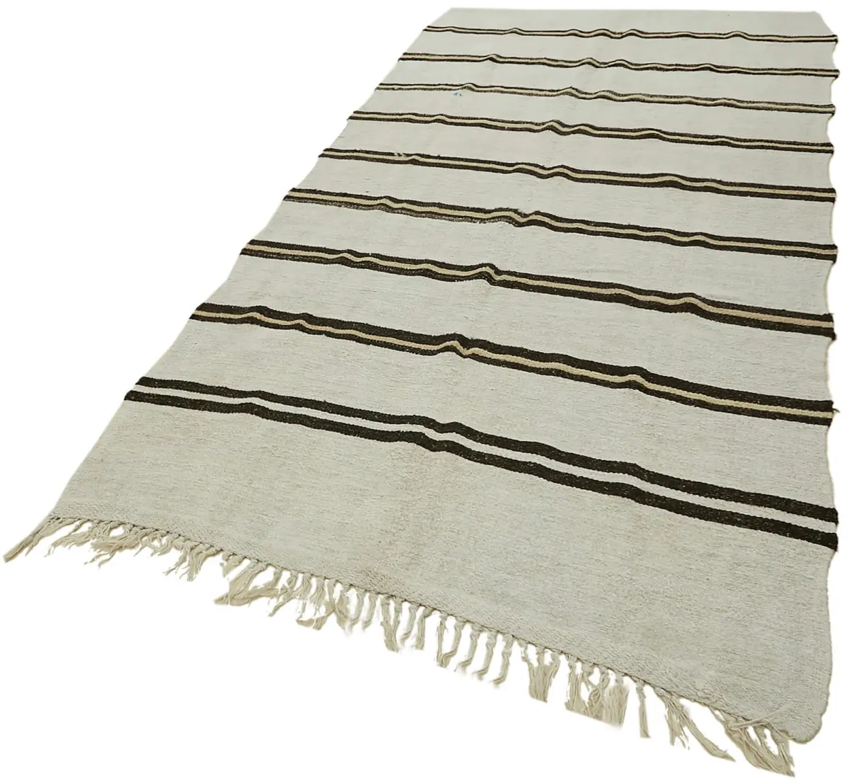 Kendir Çizgili Beyaz Kenevir İpinden El Dokuma Kilim-160x316 - Görsel 3