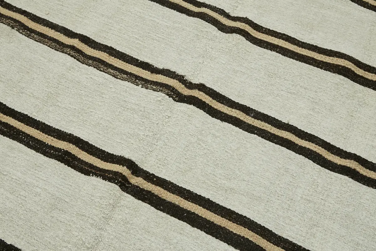 Kendir Çizgili Beyaz Kenevir İpinden El Dokuma Kilim-160x316 - Görsel 5