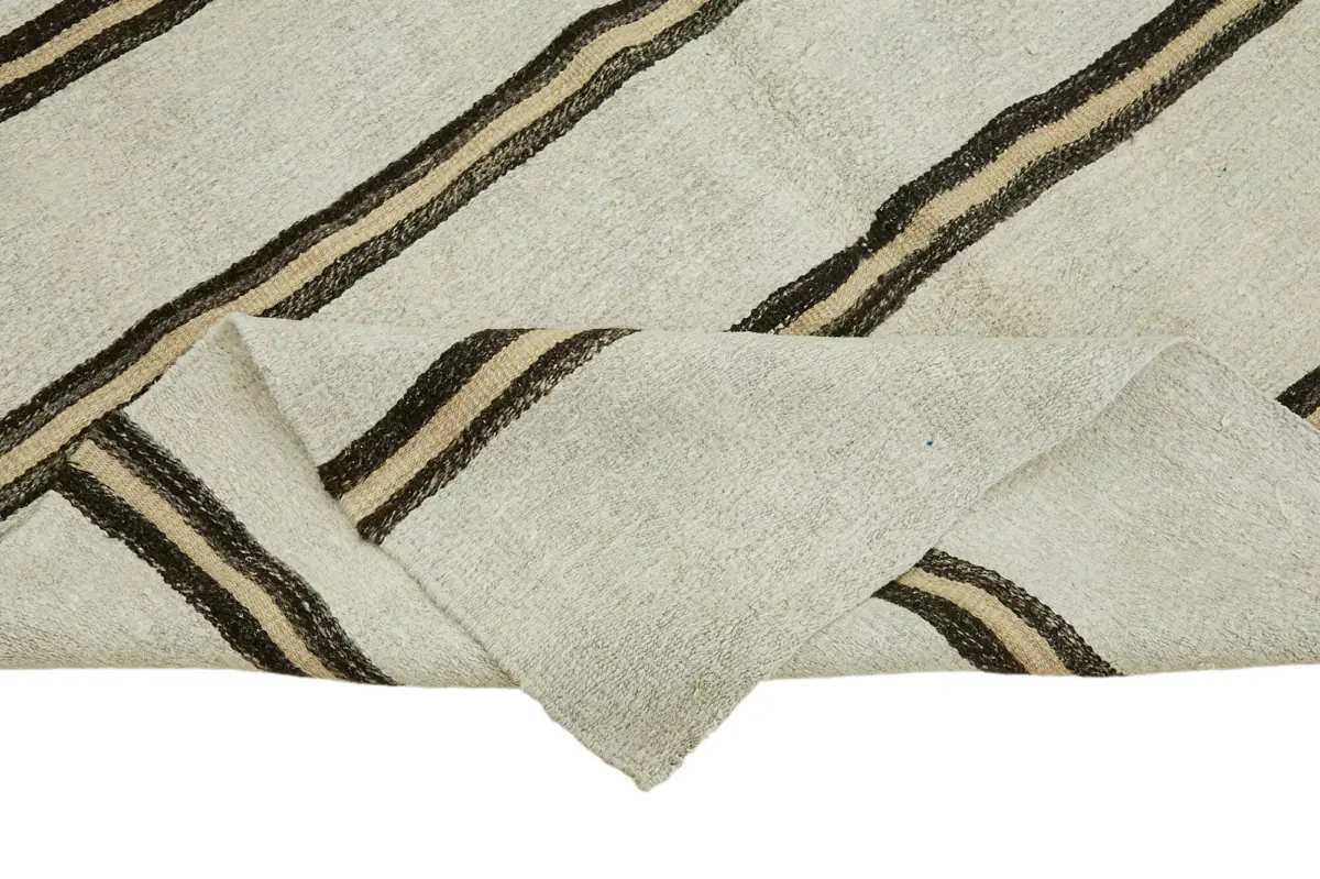 Kendir Çizgili Beyaz Kenevir İpinden El Dokuma Kilim-160x316 - Görsel 6