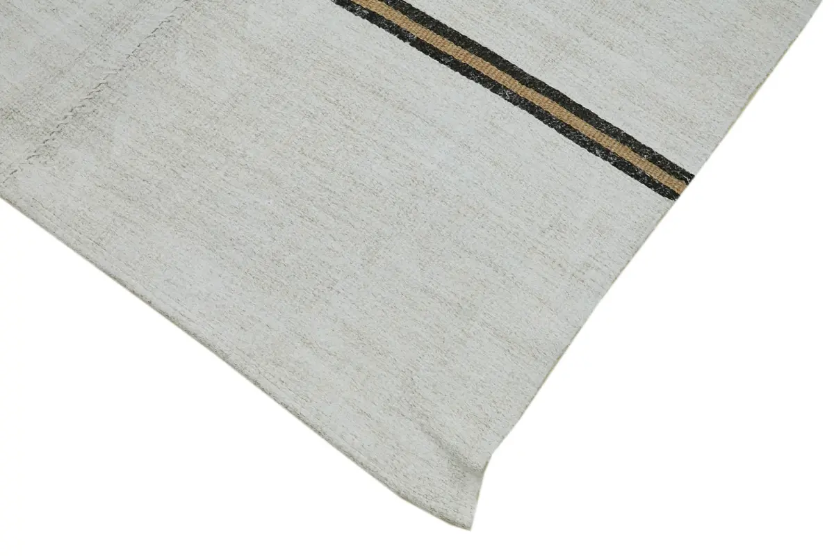 Kendir Çizgili Beyaz Kenevir İpinden El Dokuma Kilim-136x362 - Görsel 4