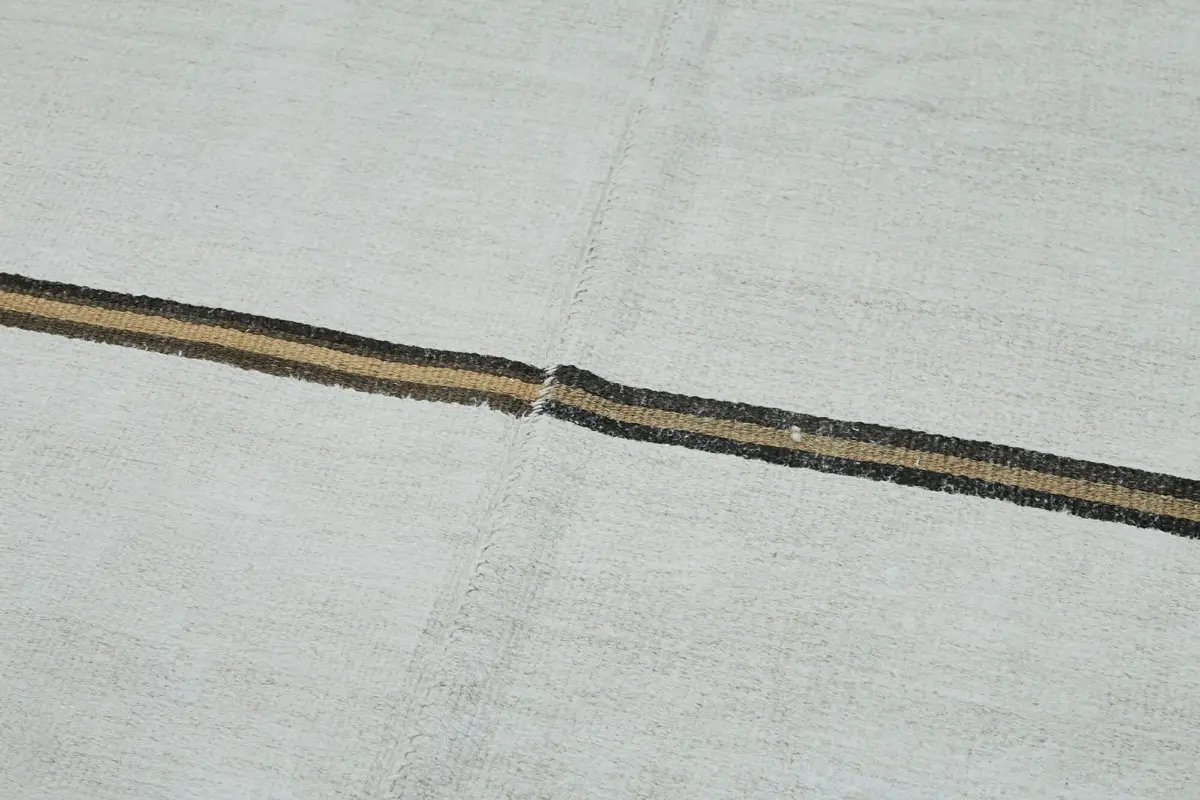 Kendir Çizgili Beyaz Kenevir İpinden El Dokuma Kilim-136x362 - Görsel 5