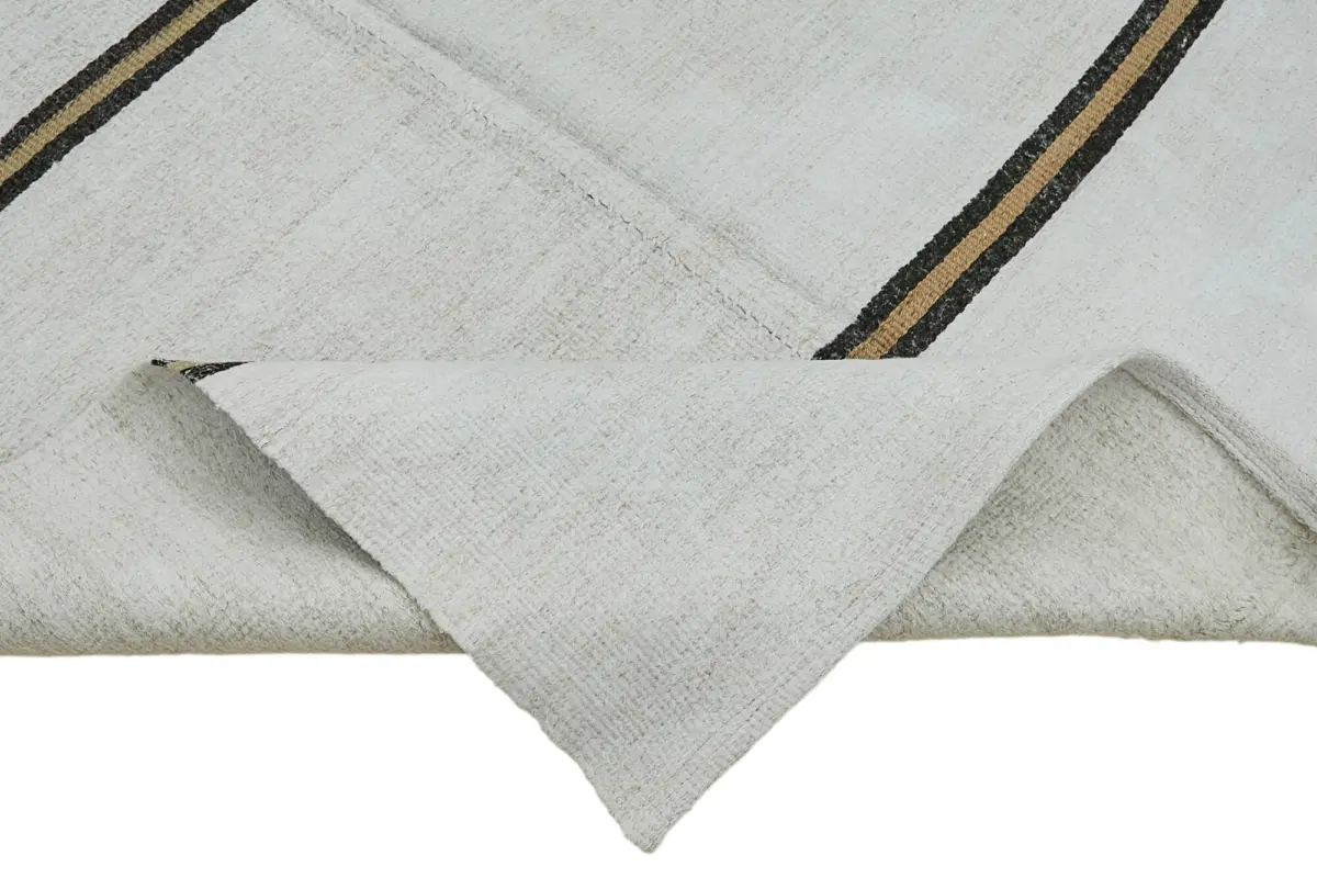 Kendir Çizgili Beyaz Kenevir İpinden El Dokuma Kilim-136x362 - Görsel 6