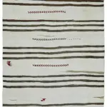 Kendir Çizgili Beyaz Kenevir İpinden El Dokuma Kilim-145x390