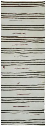 Kendir Çizgili Beyaz Kenevir İpinden El Dokuma Kilim-145x390