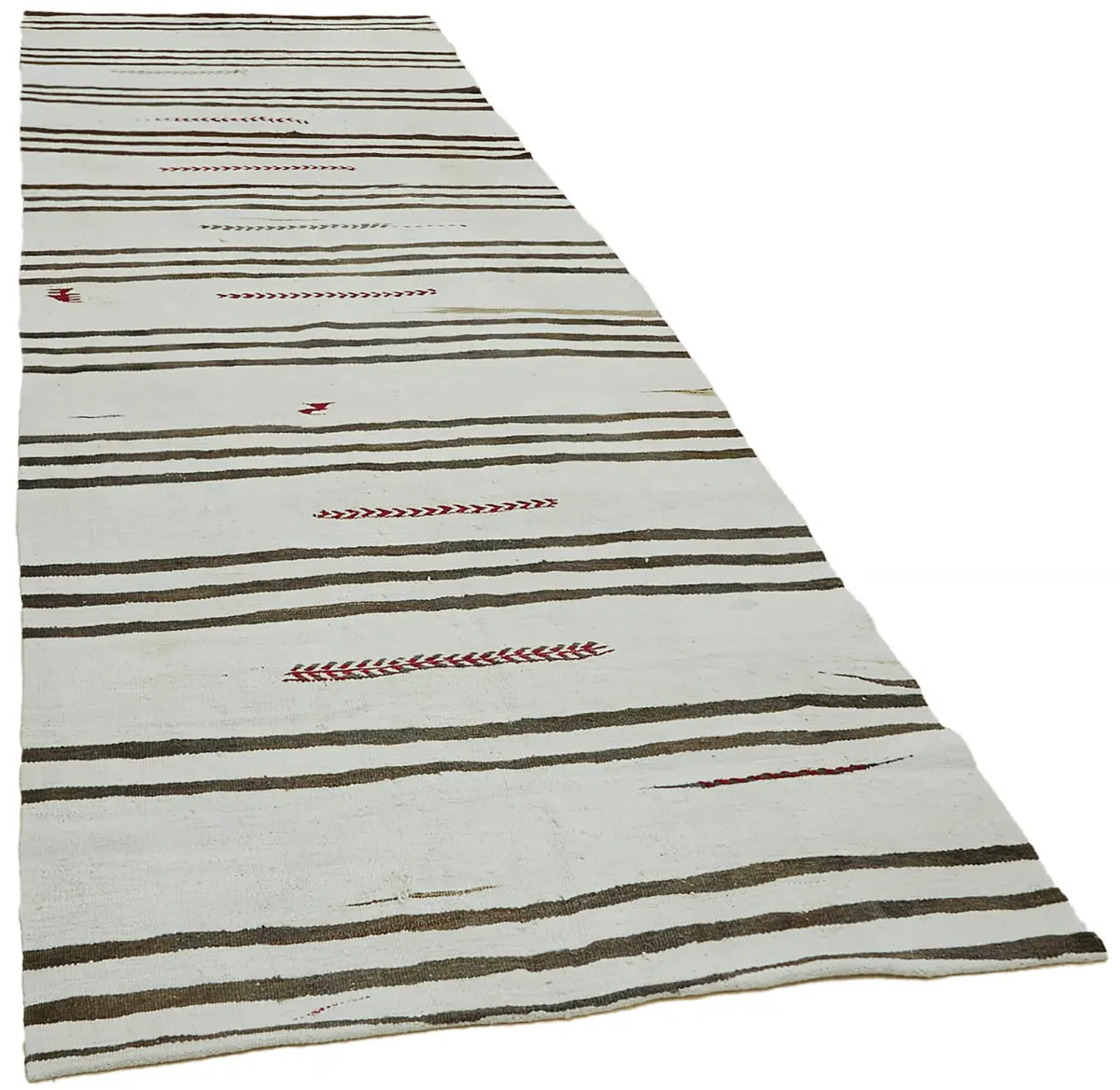 Kendir Çizgili Beyaz Kenevir İpinden El Dokuma Kilim-145x390 - Görsel 2