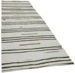 Kendir Çizgili Beyaz Kenevir İpinden El Dokuma Kilim-145x390 - Görsel 2