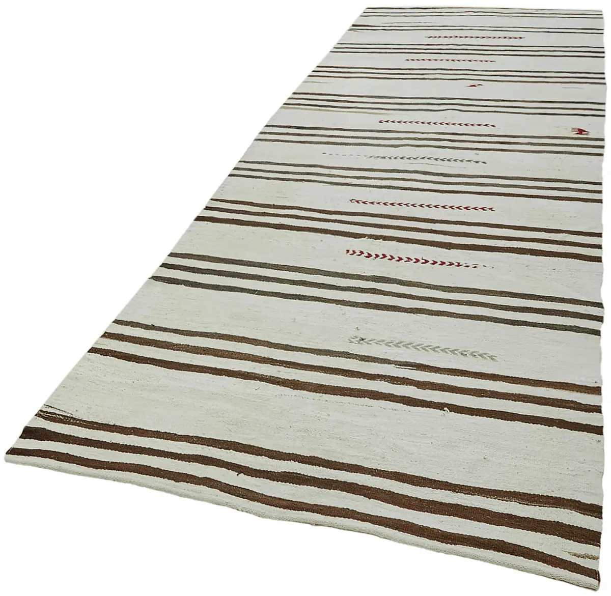 Kendir Çizgili Beyaz Kenevir İpinden El Dokuma Kilim-145x390 - Görsel 3