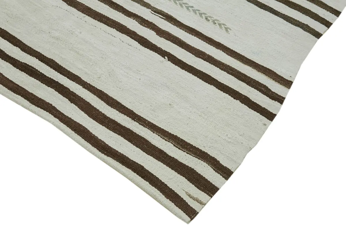 Kendir Çizgili Beyaz Kenevir İpinden El Dokuma Kilim-145x390 - Görsel 4