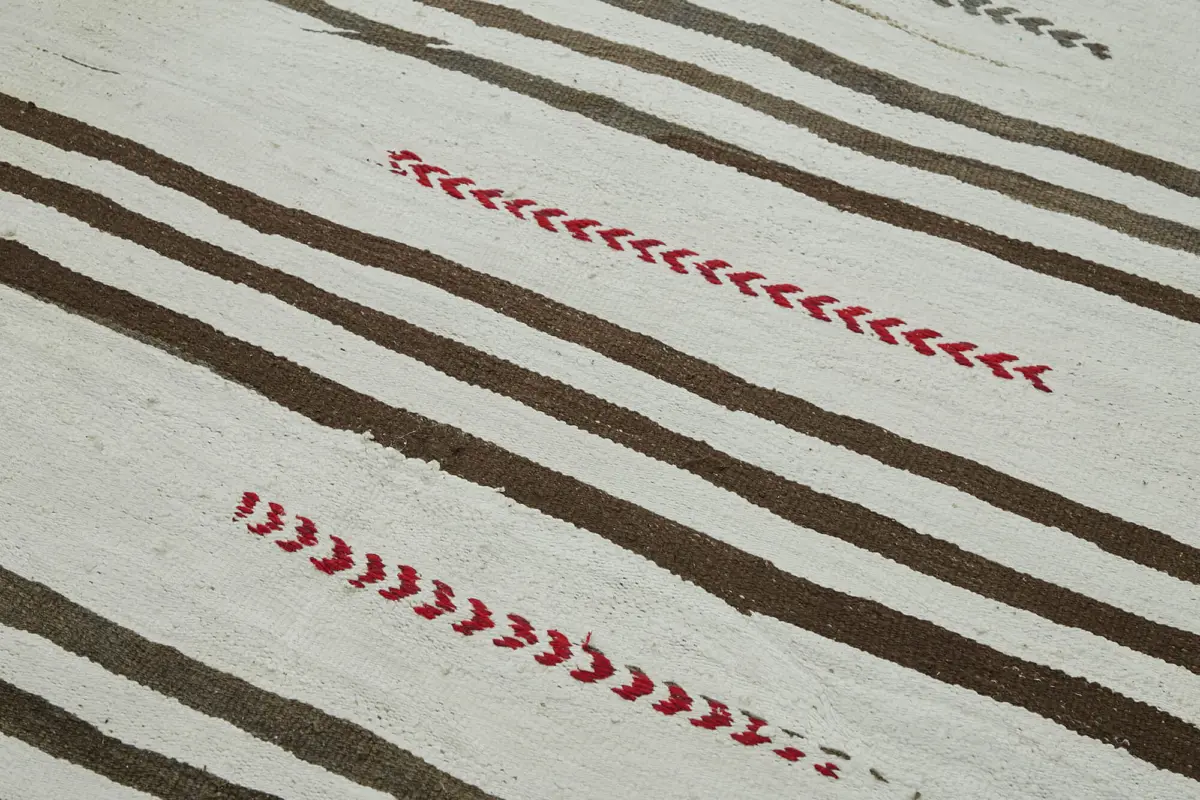 Kendir Çizgili Beyaz Kenevir İpinden El Dokuma Kilim-145x390 - Görsel 5