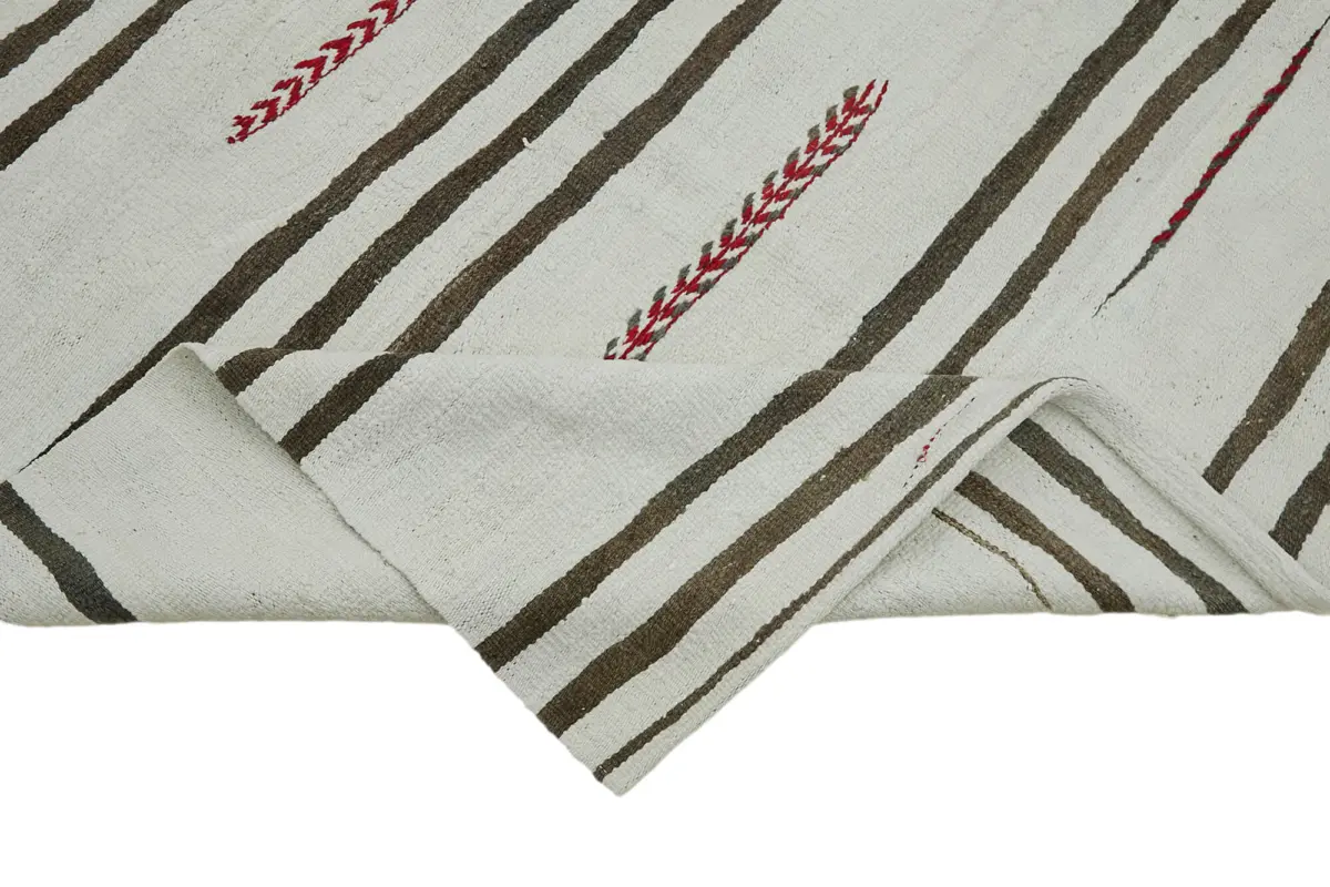 Kendir Çizgili Beyaz Kenevir İpinden El Dokuma Kilim-145x390 - Görsel 6
