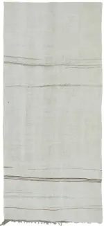 Kendir Çizgili Beyaz Kenevir İpinden El Dokuma Kilim-158x350