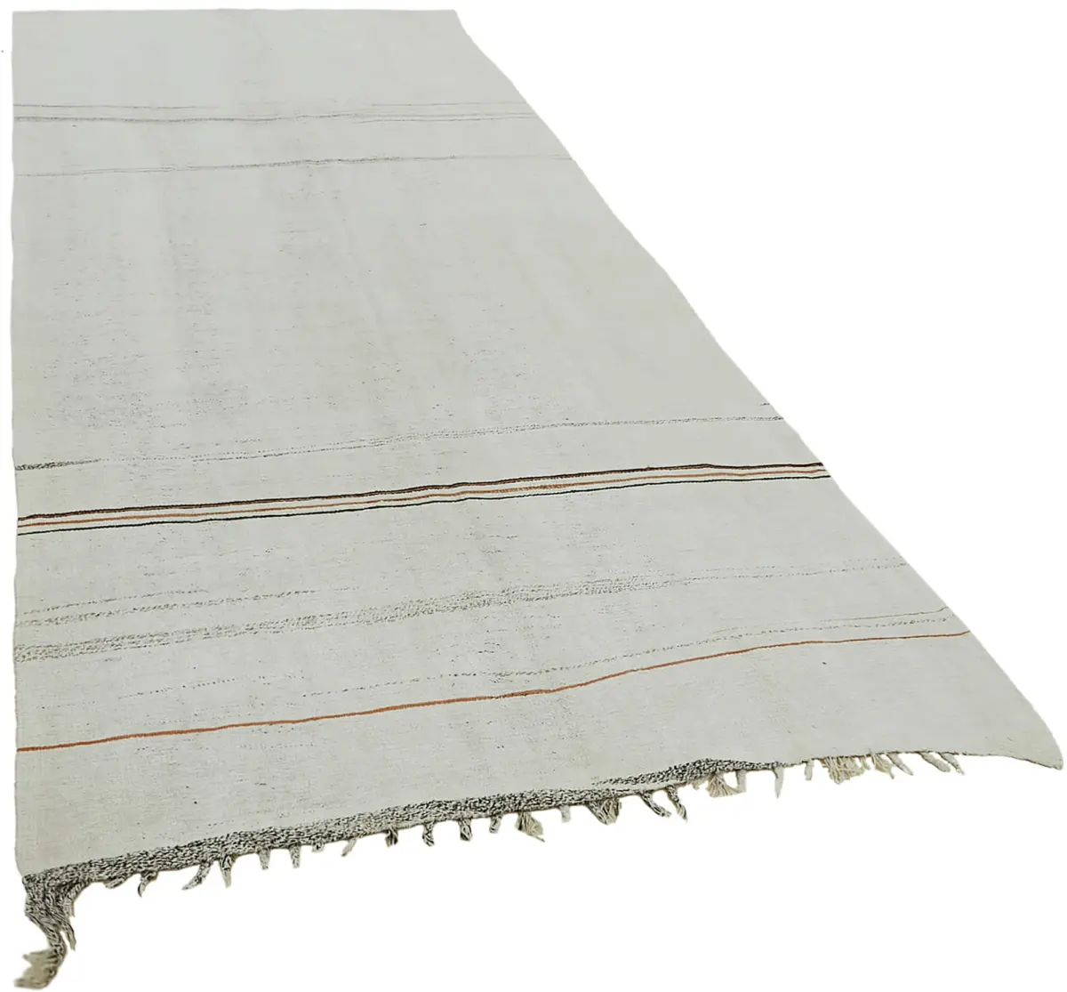 Kendir Çizgili Beyaz Kenevir İpinden El Dokuma Kilim-158x350 - Görsel 2