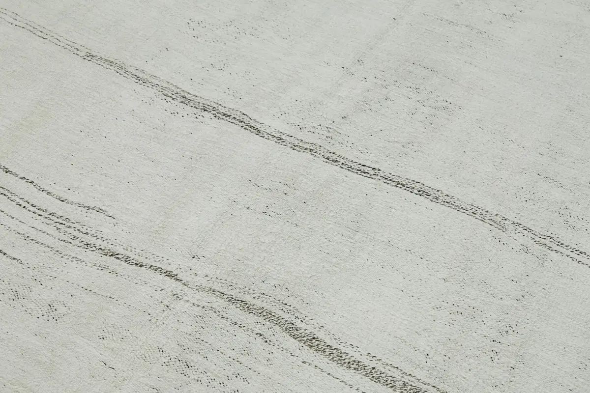 Kendir Çizgili Beyaz Kenevir İpinden El Dokuma Kilim-158x350 - Görsel 5