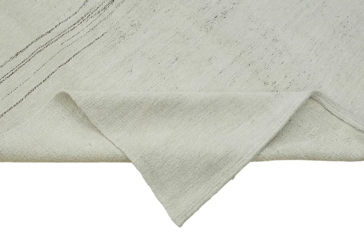 Kendir Çizgili Beyaz Kenevir İpinden El Dokuma Kilim-158x350 - Görsel 6