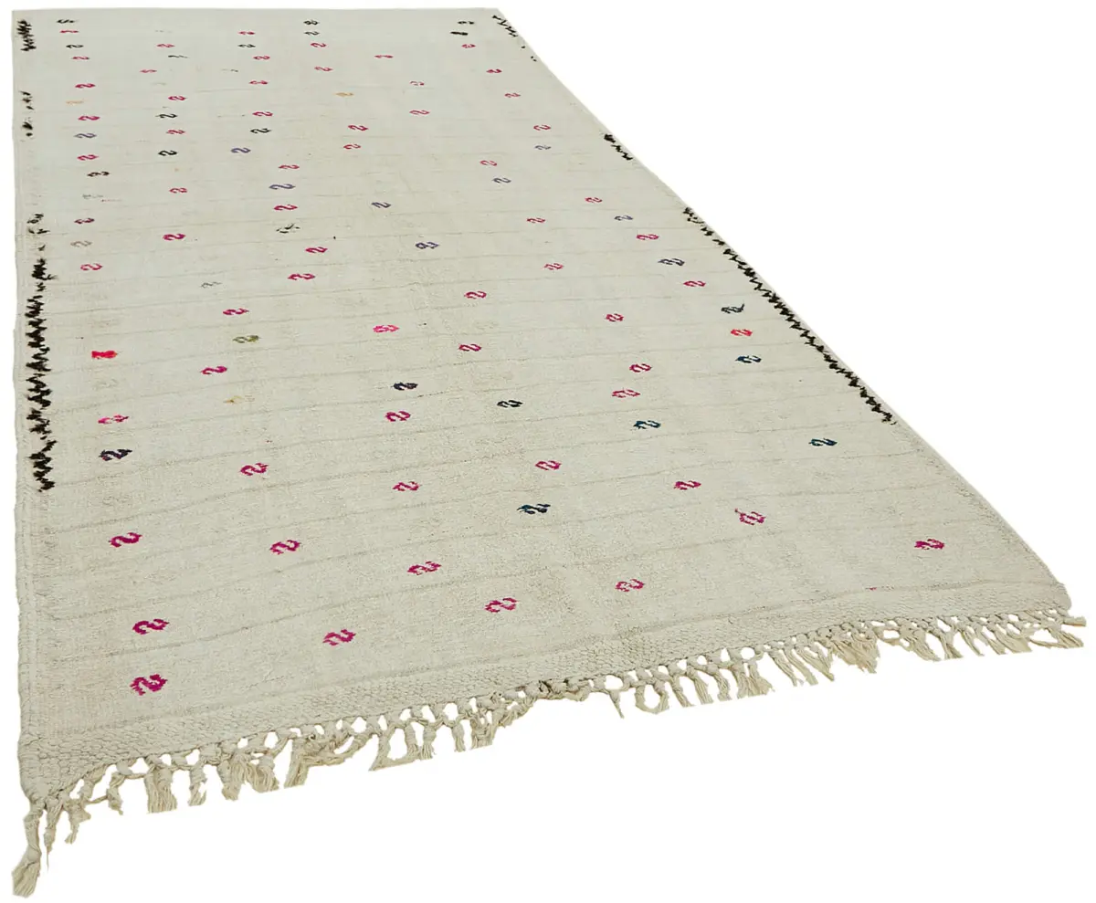 Kendir Çizgili Beyaz Kenevir İpinden El Dokuma Kilim-180x310 - Görsel 2