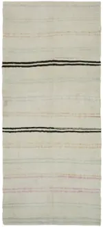 Kendir Çizgili Beyaz Kenevir İpinden El Dokuma Kilim-157x355