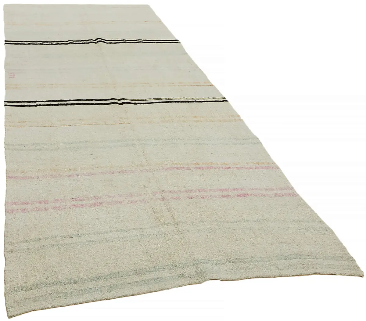 Kendir Çizgili Beyaz Kenevir İpinden El Dokuma Kilim-157x355 - Görsel 2