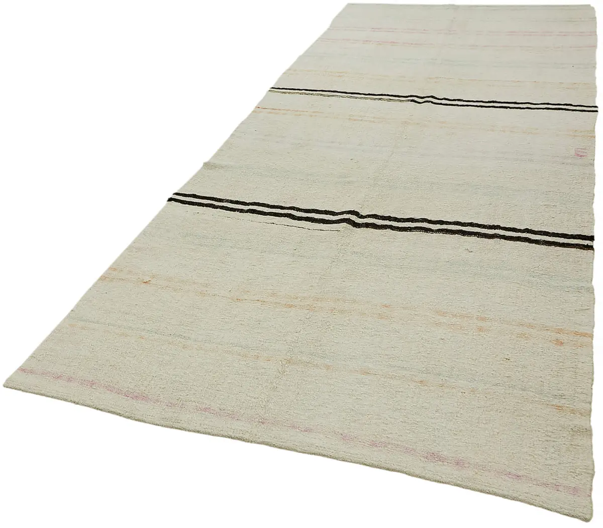 Kendir Çizgili Beyaz Kenevir İpinden El Dokuma Kilim-157x355 - Görsel 3