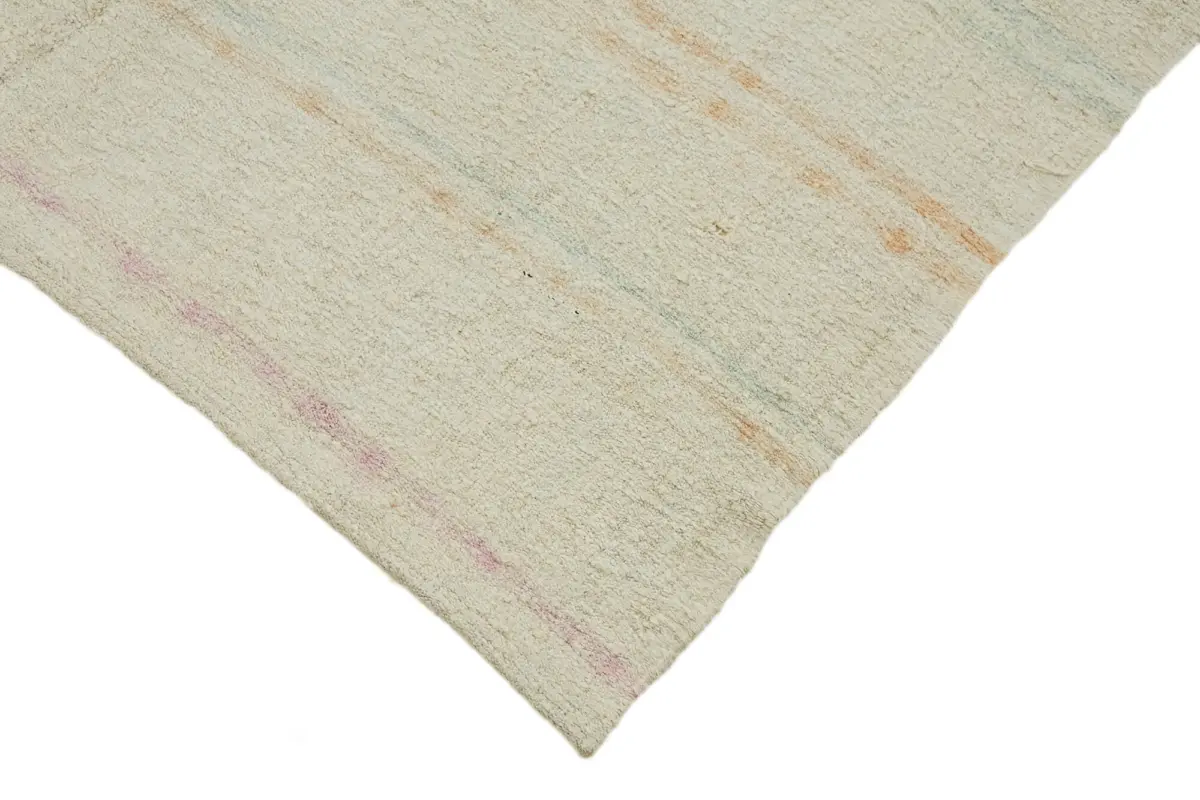 Kendir Çizgili Beyaz Kenevir İpinden El Dokuma Kilim-157x355 - Görsel 4