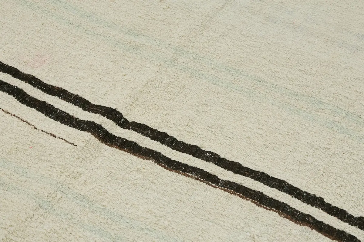 Kendir Çizgili Beyaz Kenevir İpinden El Dokuma Kilim-157x355 - Görsel 5