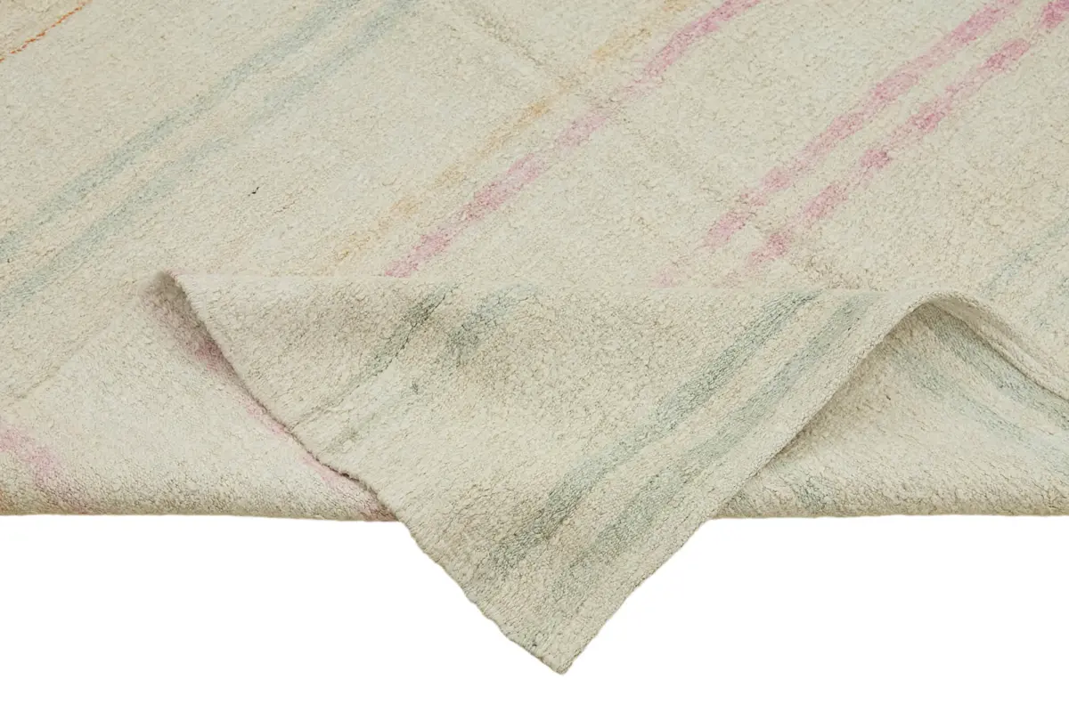 Kendir Çizgili Beyaz Kenevir İpinden El Dokuma Kilim-157x355 - Görsel 6