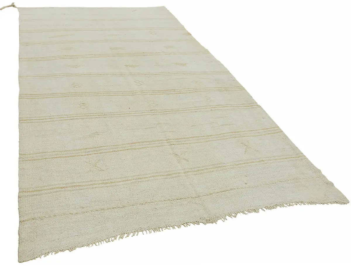 Kendir Çizgili Beyaz Kenevir İpinden El Dokuma Kilim-173x320 - Görsel 2