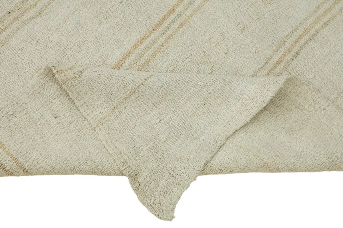 Kendir Çizgili Beyaz Kenevir İpinden El Dokuma Kilim-173x320 - Görsel 6