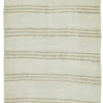 Kendir Çizgili Bej Kenevir İpinden El Dokuma Kilim-145x374