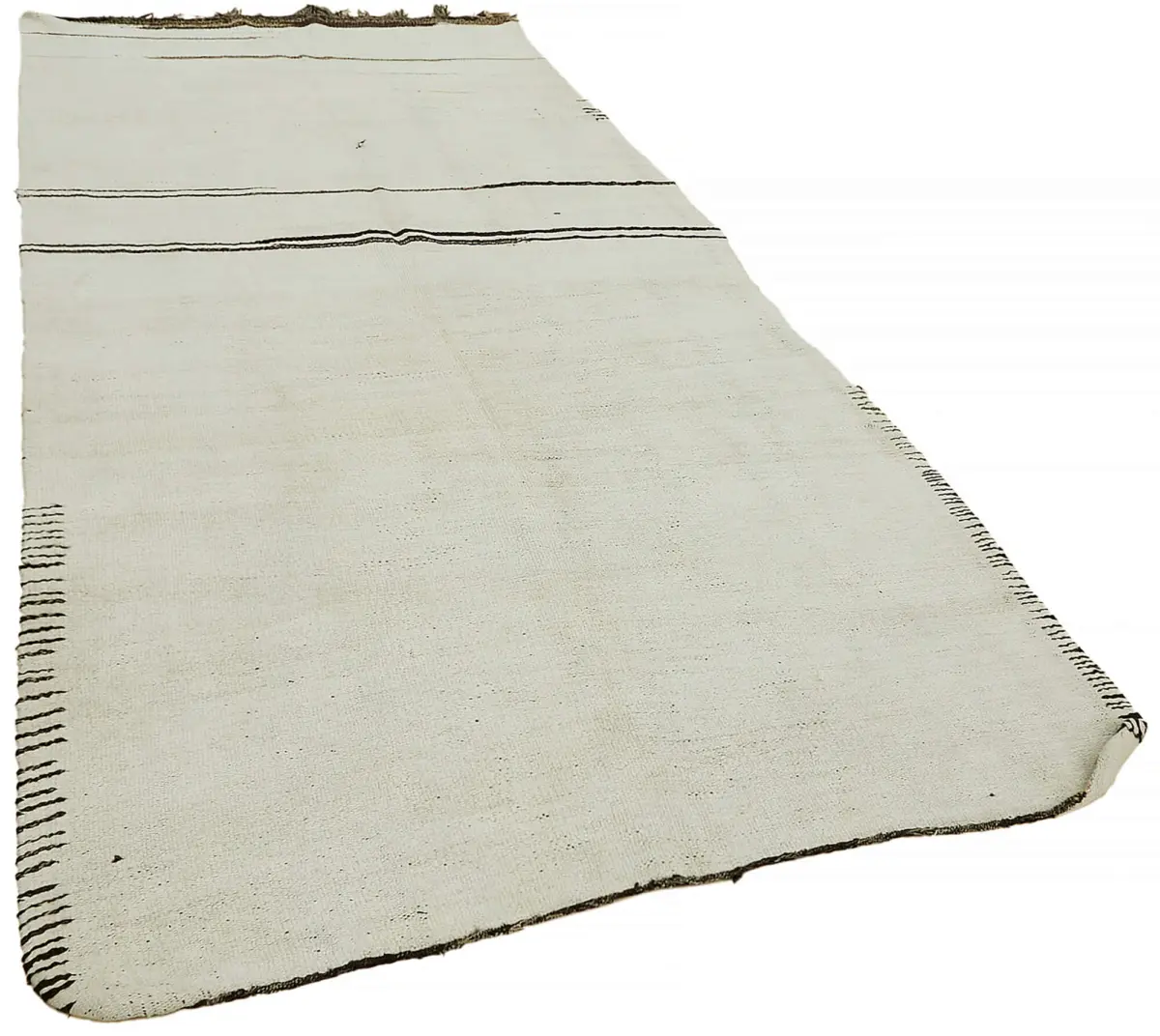 Kendir Çizgili Beyaz Kenevir İpinden El Dokuma Kilim-165x352 - Görsel 2