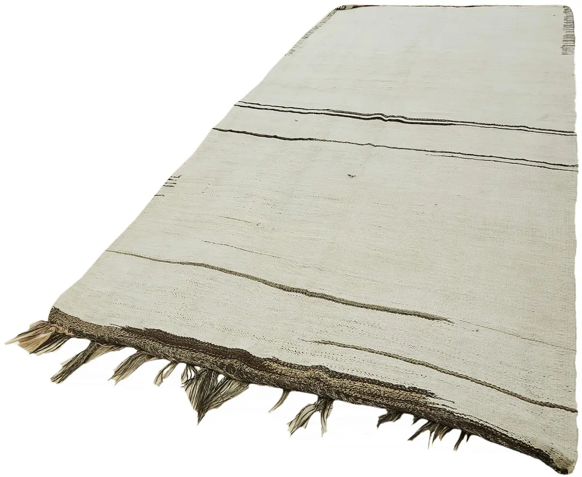 Kendir Çizgili Beyaz Kenevir İpinden El Dokuma Kilim-165x352 - Görsel 3
