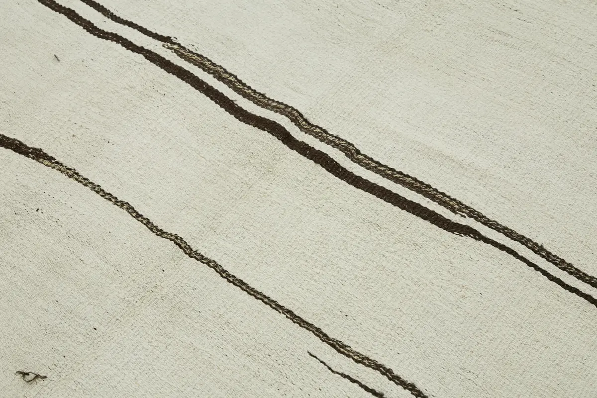 Kendir Çizgili Beyaz Kenevir İpinden El Dokuma Kilim-165x352 - Görsel 5